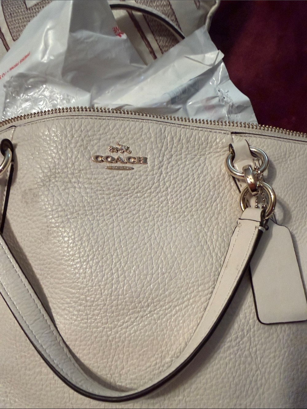 Coach Pebbled Leather Satchel Crossbody Ivory Cream Bag - Picture 11 of 12